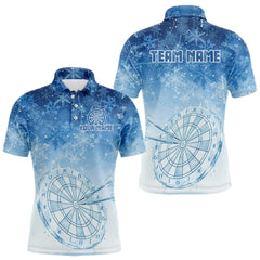 Maxcorners White & Blue Snowflakes Ice Dartboard Custom Polo Dart Shirt For Men Xmas Dart Jerseys