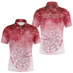 Maxcorners White & Red Snowflakes Ice Dartboard Custom Polo Dart Shirt For Men Xmas Dart Jerseys
