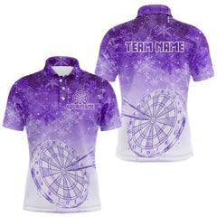 Maxcorners White & Purple Snowflakes Ice Dartboard Custom Polo Dart Shirt For Men Xmas Dart Jerseys