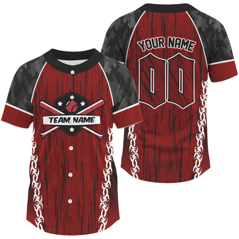 Maxcorners Custom Black Camoflage And Red Grunge Baseball Shirt For Men Baseball Uniform Jerseys LM2509