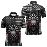 Maxcorners Grey American Flag Red Skull Custom Mens Polo Dart Shirt Grunge Patriotic Dart Jerseys LM3010