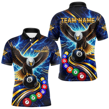 Maxcorners Thunder Lightning Blue Horror Eagle 8 Ball Pool Billiard Shirt For Men Custom Billiard Team Jersey