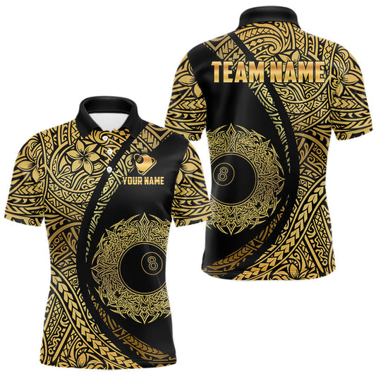 Maxcorners Black & Gold 8 Ball Crown Billiard Polo & 1/4 Zip Shirt For Men Custom Tribal Pool Team Jerseys LM2603