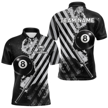Maxcorners Black And Grey Grunge Pool 8 Ball Men Billiard Shirt Personalized Graffiti Billiard Attire