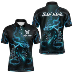 Maxcorners Custom Turquoise Smokes Funny Cobra Dartboard Men Darts Polo Shirt, Outfits Dart Jerseys MT0111