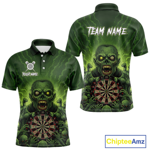 Maxcorners Custom Green Multi Zombie Grunge Dartboard Darts Polo Shirt For Men Skull Dart Jerseys TU0411