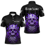 Maxcorners Custom Purple Butterflies Skull Head Flowers Dartboard Men Darts Polo Shirt, Dart Jerseys TU0411