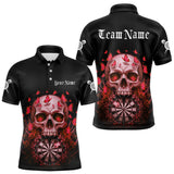 Maxcorners Custom Red Butterflies Skull Head Flowers Dartboard Men Darts Polo Shirt, Dart Jerseys TU0411