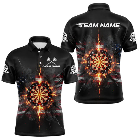 Maxcorners Smoke US Flag Fire Flame Dartboard Custom Men Darts Polo Shirt Patriotic Dart Jerseys MT0811