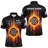 Maxcorners US Flag Fire Flame Cracked Dartboard Custom Men Darts Polo Shirt Patriotic Dart Jerseys MT0811