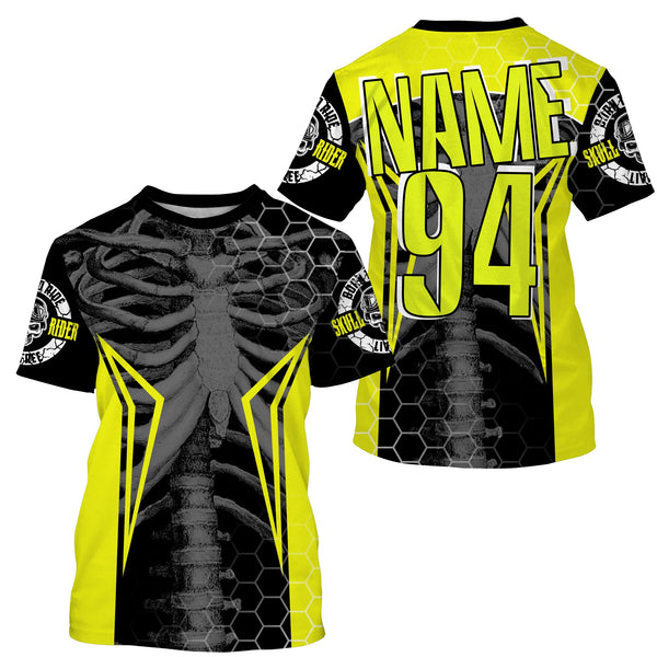 Personalized Racing Jersey UPF30+, Cool Bone Motorcycle Motocross Off-Road Riders Racewear - Yellow