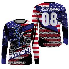 Maxcorners MotoGirl Custom Motocross Jersey Women Biker Patriotic Dirt Bike Shirt American Flag LM2809