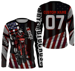 Maxcorners Personalized Motocross Jersey UPF30+, American Flag Dirt Bike Racing Shirt, Off-Road Rider Racewear LM2809