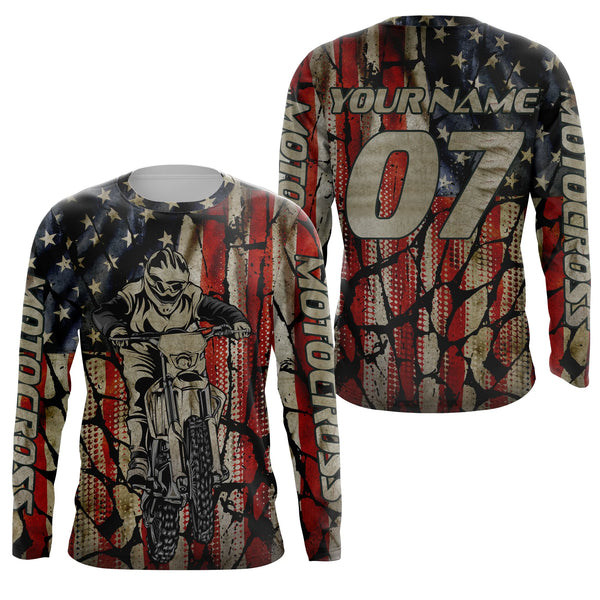 Personalized Patriotic MX Jersey UPF30+ Adult Motocross Racing American Biker Motorcycle US Jersey