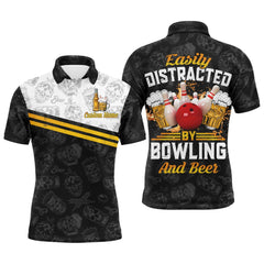 Maxcorners Funny Bowling Shirt Easily Distracted By Bowling And Beer Custom Bowling Polo Jersey