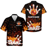 MaxCorners Bowling And Pins Flame Customized Name, Team Name 3D Hawaiian Shirt