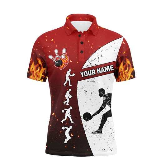 Maxcorners Red Flame Bowling Lovers Vintage Customized Name And Team Name 3D Shirt