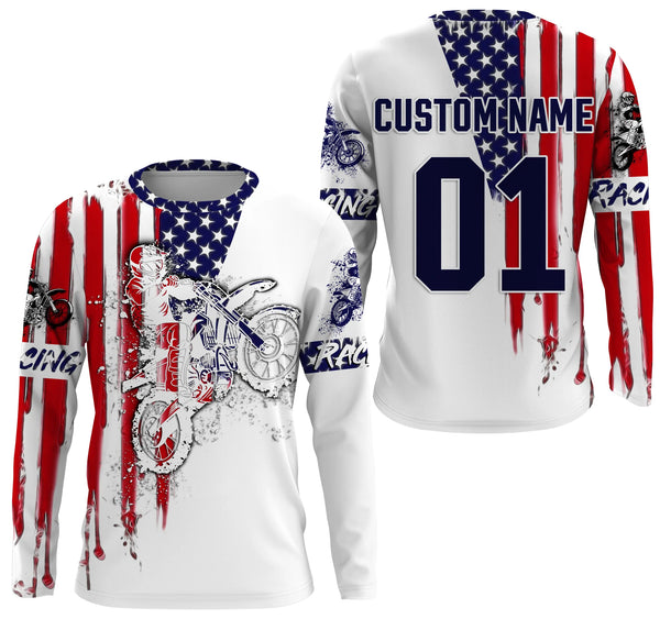 Dirtbike Racing Jersey UPF30+ Personalized Patriotic Motocross Off-road Riders American Riding Jersey