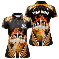 Maxcorners Orange Bowling Shirt Camo Bowling Shirt Customized Flame Bowling Jersey Unisex Polo Shirt For Men And Women