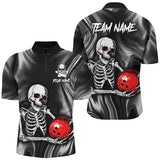 Maxcorners Bowling And Pins Skull  Customized Name, Team Name 3D Polo Shirt