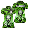 Maxcorners Personalized Green Flame Skull Bowling Jersey Camo Multicolor Polo Bowling Team