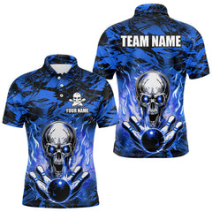 Maxcorners Personalized Blue Flame Skull Bowling Jersey Camo Multicolor Polo Bowling Team LM014