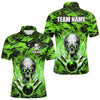 Maxcorners Personalized Green Flame Skull Bowling Jersey Camo Multicolor Polo Bowling Team