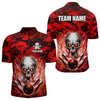 Maxcorners Personalized Red Flame Skull Bowling Jersey Camo Multicolor Polo Bowling Team