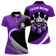 Maxcorners Custom Purple Skull Bowling Shirt Polo Bowling Jersey For Men Women Bowling Outfit LM014