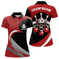 Maxcorners Custom Red Skull Bowling Shirt Polo Bowling Jersey For Men Women Bowling Outfit Lm014