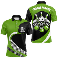 Maxcorners Custom Green Skull Bowling Shirt Polo Bowling Jersey for Men Women Bowling Outfit LM014