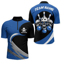 Maxcorners Custom Blue Skull Bowling Shirt Polo Bowling Jersey for Men Women Bowling Outfit LM014