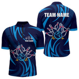 Maxcorners Personalized Neon Blue Bowling Shirts For Men Women Bowling Polo Team Jersey