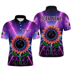 Maxcorners Custom Neon Lightning Sunflower Bowling Shirt Bowling Team Jersey for Men Bowling Polo & 1/4-Zi LM1109