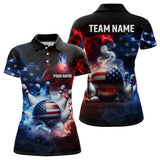 Maxcorners American Flag Smoke Bowling Jersey Customized Name, Team Name 3D Polo Shirt