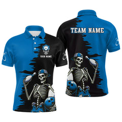 Maxcorners Personalized Red And Blue Skeleton Bowling Shirt For Men Skull Bowling Jersey Polo Bowling Shirt