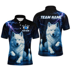 Maxcorners Custom Bowling Shirts for Men White Wolf Bowling Polo & Quarter-Zip Jersey Thunder Bowling Shirt Outfit LM2608