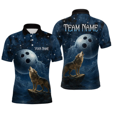 Maxcorners Custom Blue Bowling Shirt Wolf Bowling Team Jersey for Men Polo & 1/4 Zip Bowling Outfit LM1203