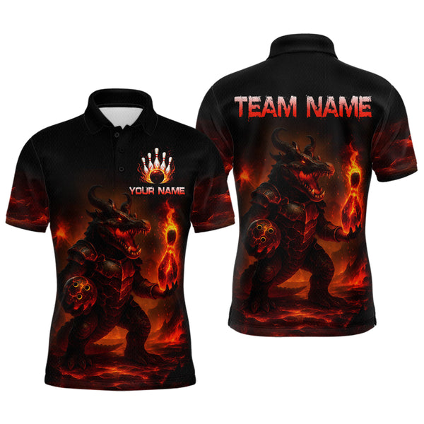 Maxcorners Personalized Red Flame Crocodile Bowling Team Shirt for Men Polo & Quarter-Zip Bowling Outfit MT1408
