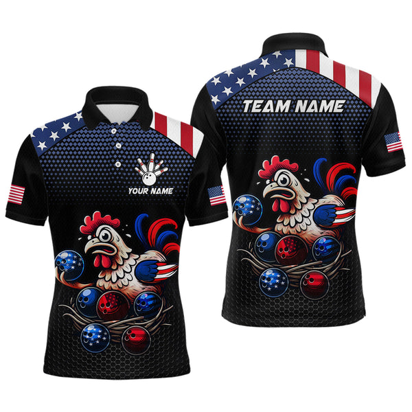Maxcorners Custom American Flag Funny Chicken Bowling Team Jersey for Men Polo Bowling Shirt MT1810