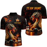 Maxcorners Orange & Black Flame Dragon Bowling Ball Pins Custom Bowling Polo Shirt Bowling Team Jersey