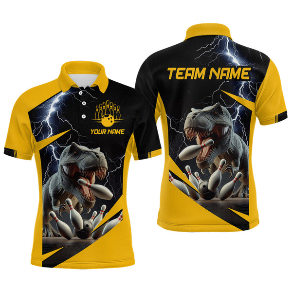 Maxcorners Yellow & Black Thunder Dinosaur Bowling Shirts Custom Bowling Polo Jersey for Men Women