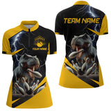 Maxcorners Yellow & Black Thunder Dinosaur Bowling Shirts Custom Bowling Polo Jersey for Men Women