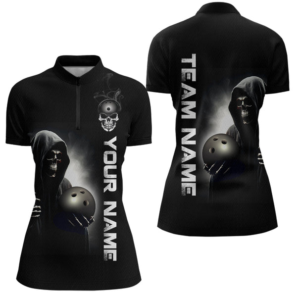 Maxcorners Custom Skull Bowling Shirts Unisex Polo Bowling Team Jersey Black Bowling League LM0803