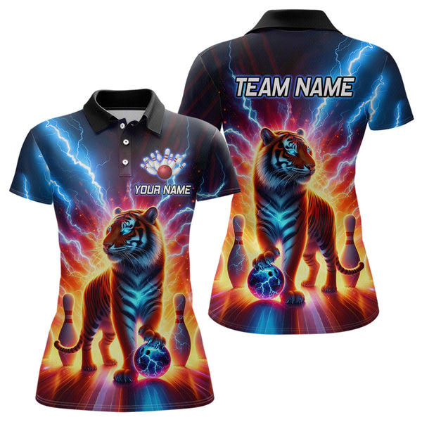 Maxcorners Custom Tiger Bowling Jersey Thunder Bowling Team Shirt Polo Bowling for Men Women