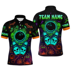 Maxcorners Custom Neon Bowling Team Shirt Halloween Polo & Quarter-Zip Bowling Jersey for Men MT3107