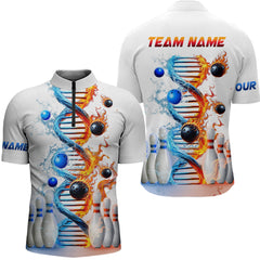 Maxcorners Custom Flame & Water DNA Bowling Shirt White Polo Bowling Jersey for Men And Women