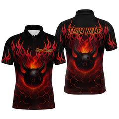 Maxcorners Red Flame Demon Bowling Ball Shirt for Men Custom Bowling Team Jersey Bowling Outfit Polo & Quarter-Zip LM2608