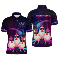 Maxcorners Neon Funny Family Chicken Bowling Team Shirt for Men Bowling League Jersey Outfit Polo & 1/4-Zip LM2608