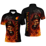 Maxcorners Orange Flame Pirate Skull Bowling Team Shirt for Men Bowling League Jersey Polo Bowling Outfit MT2808